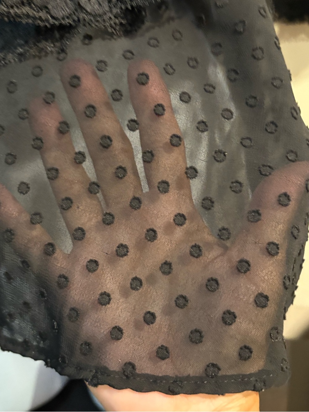 Zara Black Sheer Dot Ruffle Blouse with Decorative Buttons - Picture 3 of 8